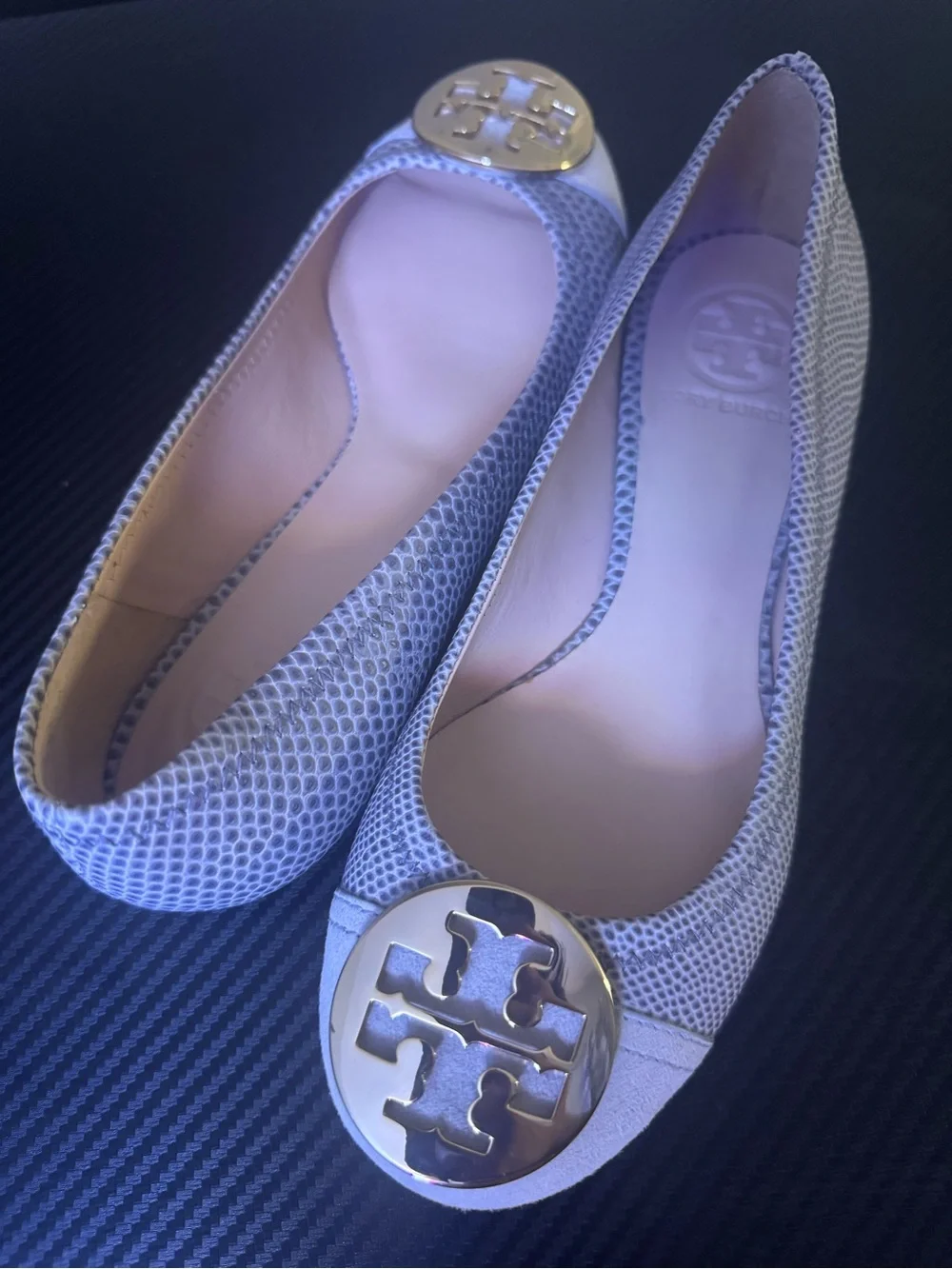 Tory Burch Snake-Embossed Logo Ballet Flat